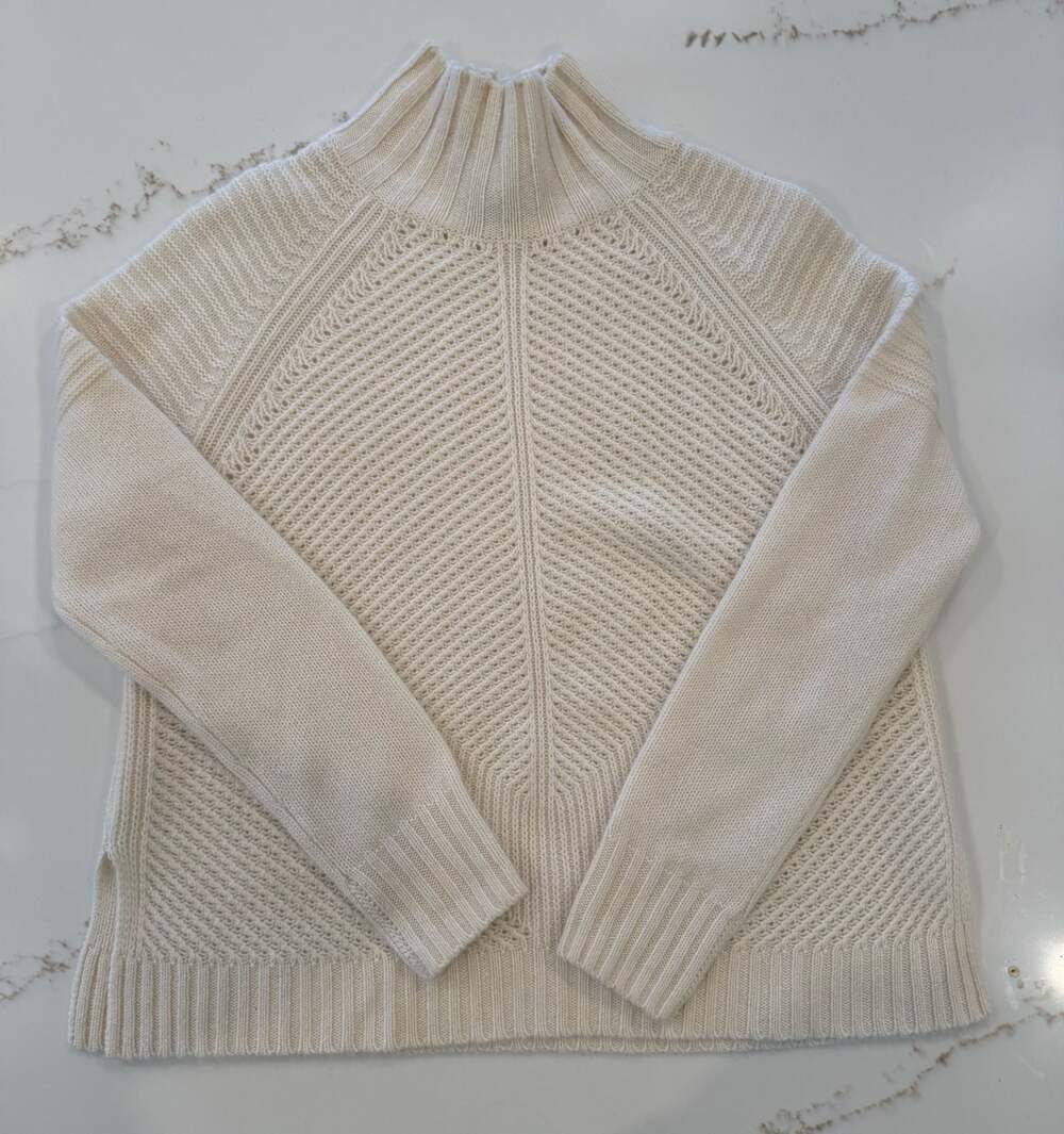 Autumn Cashmere 100% Pure Cashmere Chevron Knit Mock Neck Sweater in Ivory